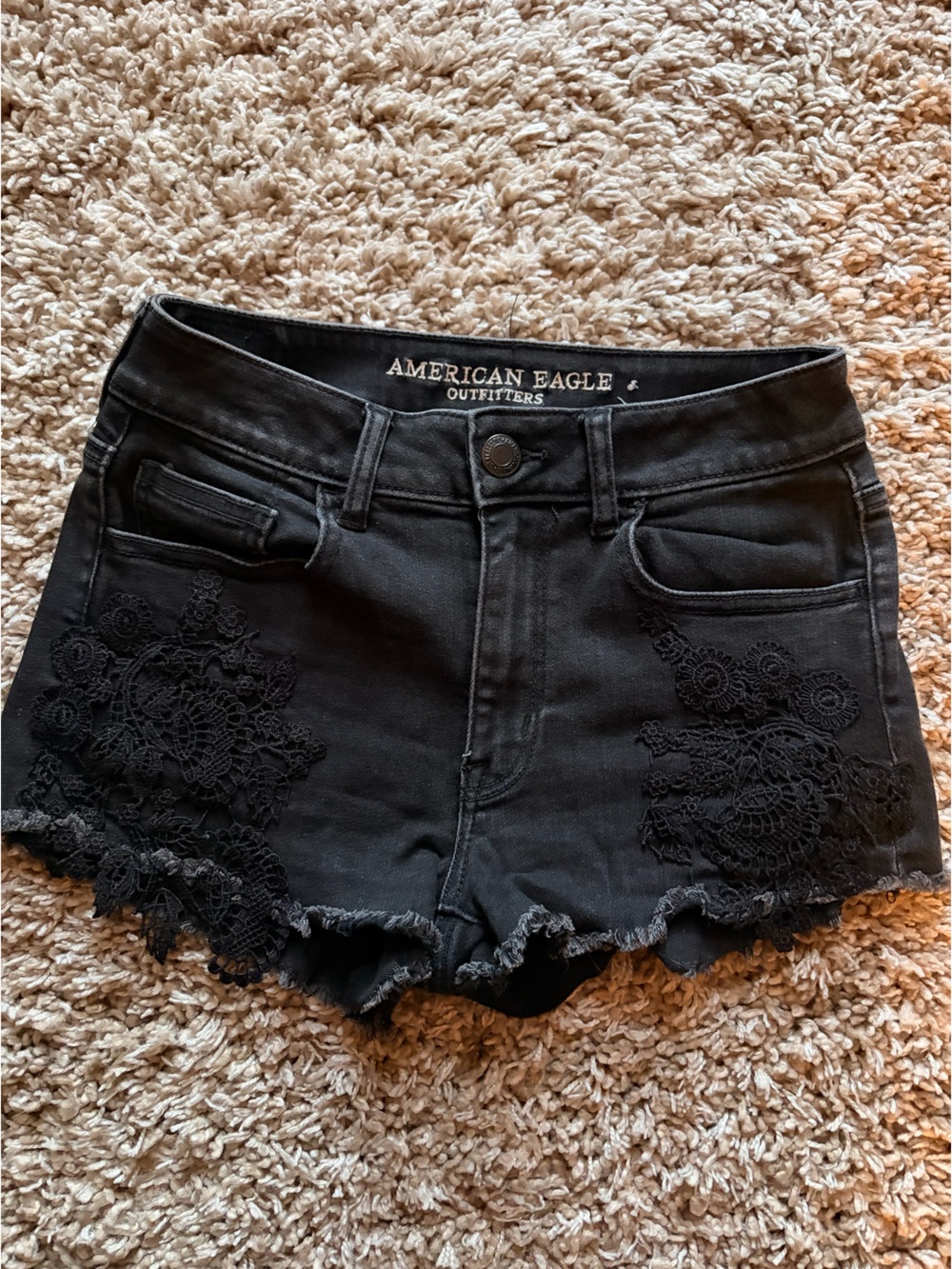American Eagle Outfitters Black Lace Trim Denim Shorts